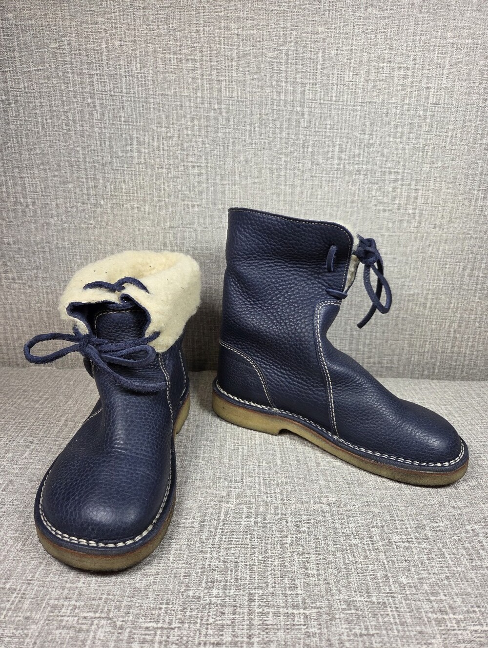 Duckfeet Arhus Blue Pebbled Leather Wool Lined Boots Women's 37 US 6.5/7  $349